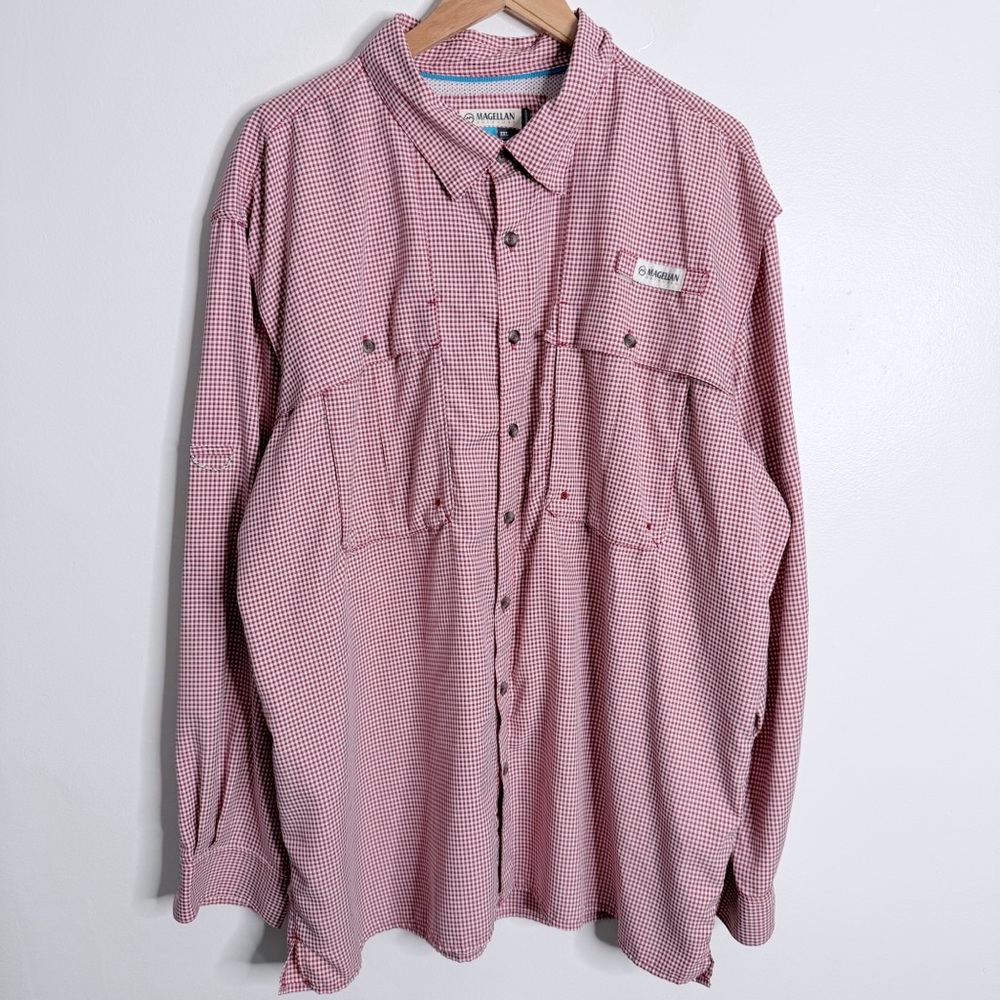 Magellan Men's 2XL Relaxed Fit Moisture Wicking Fishing Shirt Red White Plaid